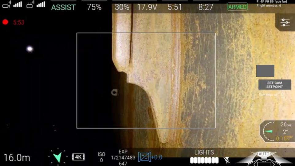 Close-up POV of drone inspection