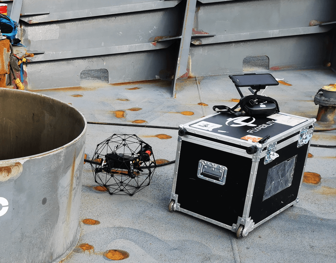 Image of an inactive drone on ship deck