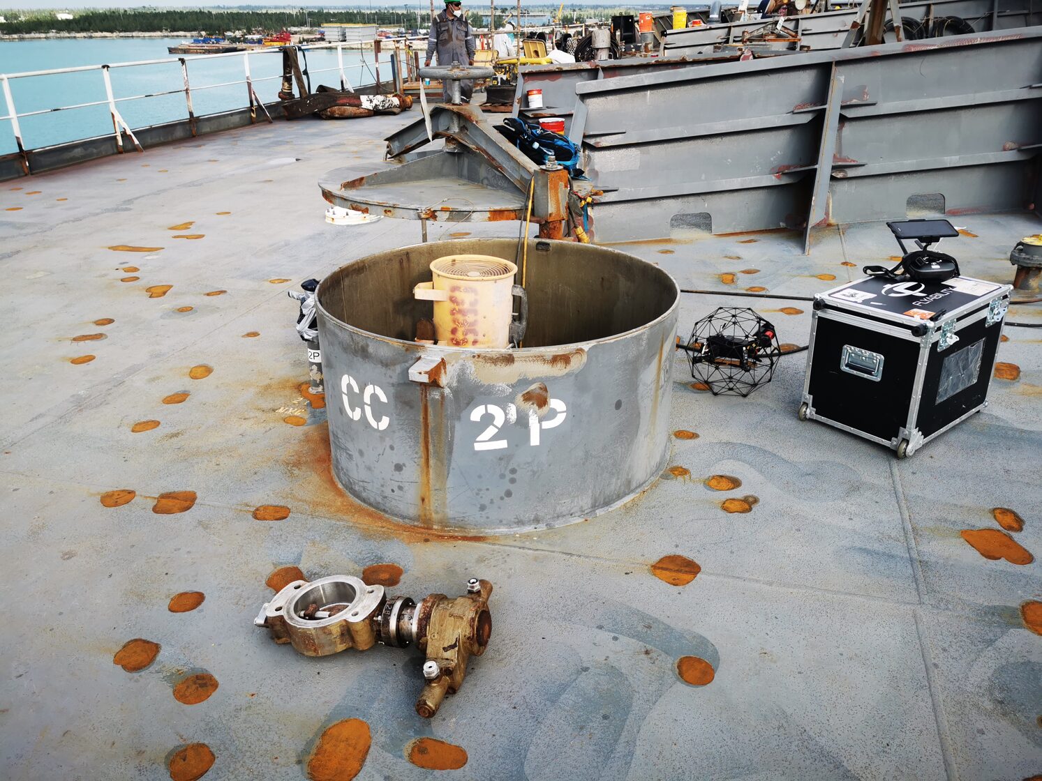 Drone equipment on ship deck